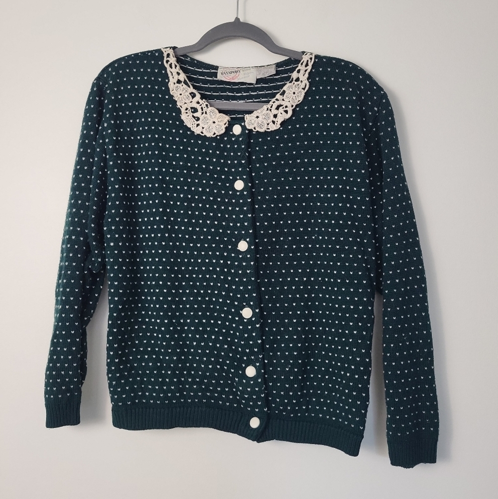 Vintage Passport Knit Cardigan with Crochet Collar